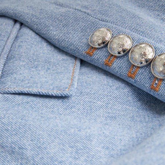 Veronica Beard Miller Dickey Blazer Denim Silver Crest Buttons Jacket Size 6 New - Picture 3 of 9